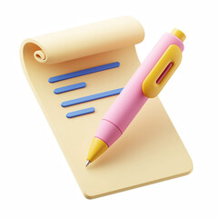 3D cute checklist note with pen icon, pastel document to do list isolated on transparent background.