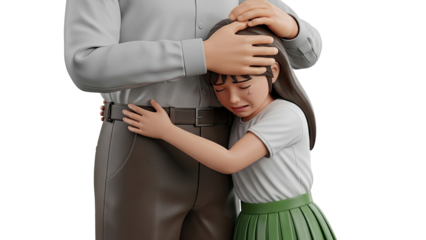 Father comforts crying daughter