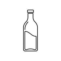 Simple outline illustration of a glass bottle with liquid, isolated on white background