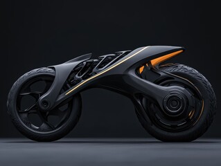 Modern electric motorcycle design displayed on a dark background with smooth lines and illuminated elements