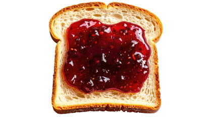 A single slice of toasted bread with a generous layer of glistening, dark berry preserve