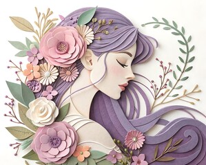 Elegant paper cutout of a woman adorned with flowers and leaves
