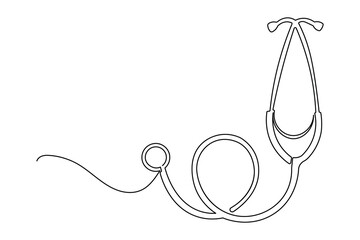 Elegant minimalist one line drawing of a stethoscope with clean outline and isolated modern appearance