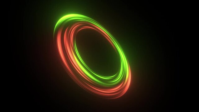 A bright blue neon ring glows with fiery energy against a dark black space backdrop, creating a vibrant circular light pattern and star-like shine in this modern vector art illustration