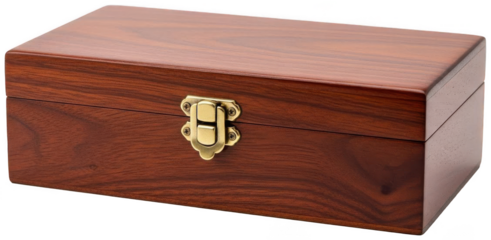 Dark wood jewelry box with gold metal latch and smooth finish