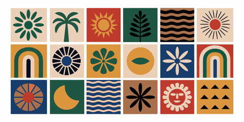 A collection of colorful geometric patterns arranged in a grid formation © Ratan