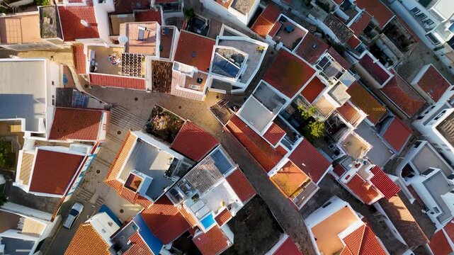 Aerial View Over the Traditional Fishing Town of Ferragudo Looking Towards the Arade River and Port in the Algarve Region of Southern Portugal