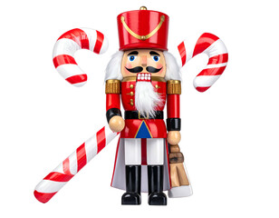 A festive nutcracker soldier with candy cane accents, ready for the holidays