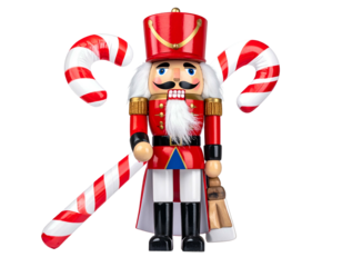 A festive nutcracker soldier with candy cane accents, ready for the holidays