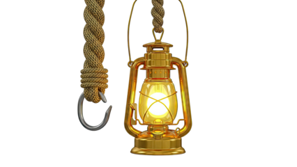 Golden lantern and rope with hook