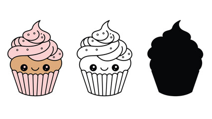 A colorful illustration of cupcakes with different designs and expressions