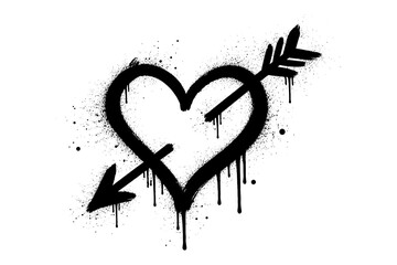 Grunge heart with arrow: dripping black ink and splatter art