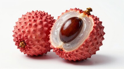 Whole and halved durian fruit with spiky shell and seed