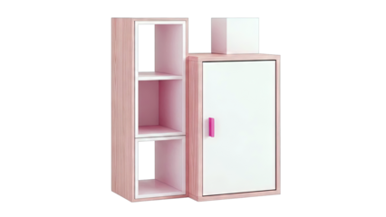Pink Modern Storage Unit with Shelves and Cabinet