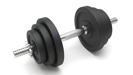 Black adjustable dumbbell with multiple weight plates on a white background