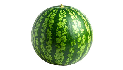 Round, striped green fruit, smooth rind with dark and light green patterns