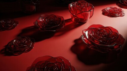 Elegant Red Rose Shaped Glass Dishes on a Textured Surface.