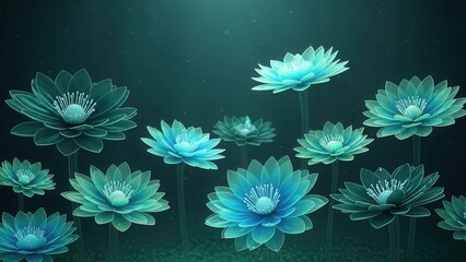 Enchanting Underwater Garden of Luminous Blue Lotus Flowers.