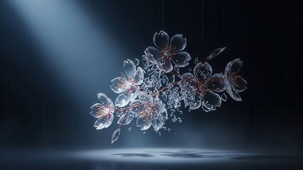 Ethereal Cherry Blossoms Illuminated by Dramatic Spotlight.