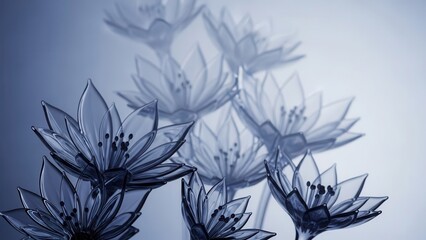 Ethereal Glass Lotus Flowers in Soft Blue Light.