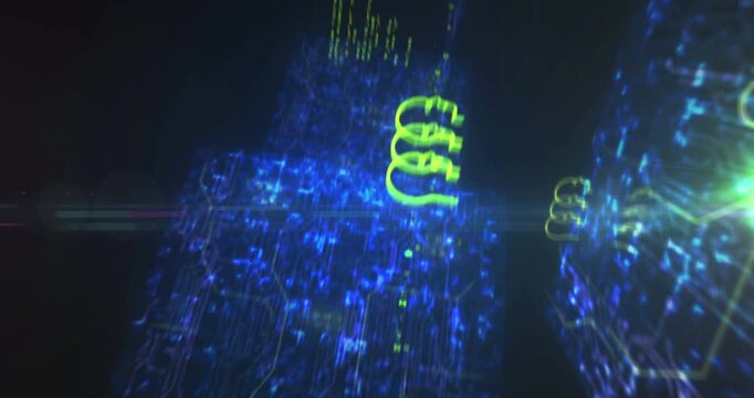 Artificial intelligence head ai symbol abstract cyber concept. Digital technology background seamless and loopable dynamic 3d animation.