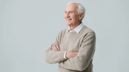 A portrait of a retired elderly man, looking relaxed and content with a peaceful demeanor.