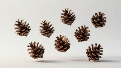 Floating pinecones in studio