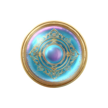 Elegant Round Shield with Intricate Gold Pattern and Blue Background