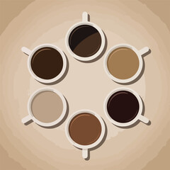 A hot espresso coffee cup with a white saucer and sugar sits isolated on a brown cafe background, capturing the morning aroma of a fresh caffeine beverage during a breakfast break