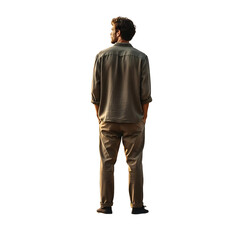 Fototapeta premium A man standing alone on a transparent background with his back turned