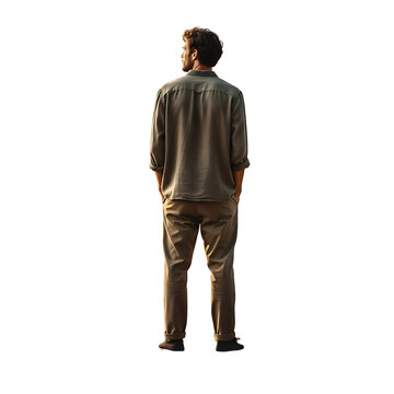 A man standing alone on a transparent background with his back turned