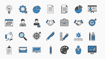 Professional Business and Management Line Icon Set in Blue Tone