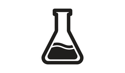 Bold Outline Icon of an Erlenmeyer Flask with Liquid for Chemistry Experiments and Laboratory Research