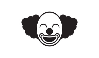 Cute minimal clown face illustration with curly hair and a big smile, circus and birthday party entertainment vector icon