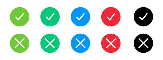 Check and Cross Icons Set in Multiple Colors, Confirmation and Error Symbols for UI, App, Dashboard and Web Interface Design