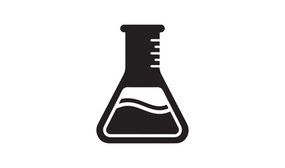 Minimalist Black Erlenmeyer Flask Icon with Liquid and Measurement Scale for Chemistry and Laboratory Research