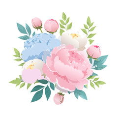 Elegant Peony Bouquet: A stunning arrangement of delicate peonies in full bloom, showcasing a soft pastel color palette, evokes feelings of beauty and elegance.