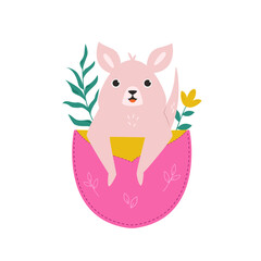 Cute Kangaroo in Pink Pocket Cartoon Australian Animal Vector Illustration for Kids