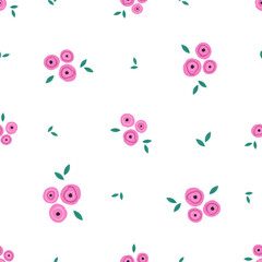 Cute Pink Flower Seamless Pattern Cartoon Floral Vector Illustration