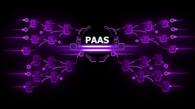 Platform as a Service Paa S neon purple glowing purple and lines on black background technology concept