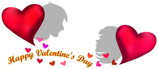  Two large hearts and silhouettes of a man and a woman 