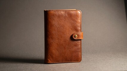 Professional brown leather notebook with strap and button