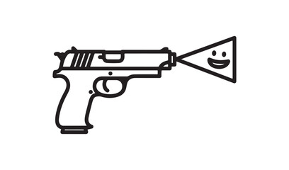 Prank Toy Gun with Smiley Face Flag Fun Joke and Gag Concept Vector Illustration