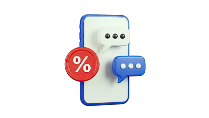 Smartphone with Percentage Symbol and Chat Bubbles