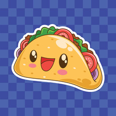 Hand drawn cute kawaii taco sticker cartoon illustration