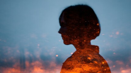 A silhouette of a person against a blurred background, capturing a moment of contemplation with warm tones and a serene atmosphere.