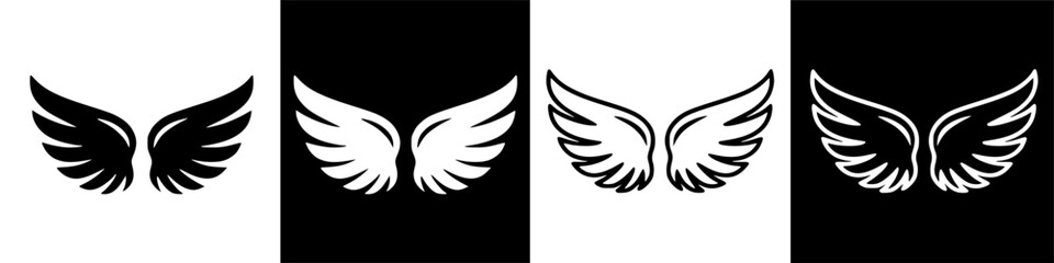 Minimalist graphic illustration of ethereal angel wings symbolizing freedom and flight