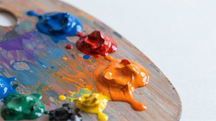 Paint palette with vibrant colored paint blobs