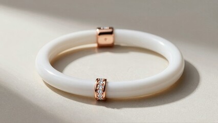 White bangle with rose gold and diamond accents