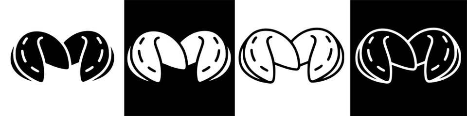 Graphic illustration of two fortune cookies, one solid and one outline, symbolizing luck and sweet messages.